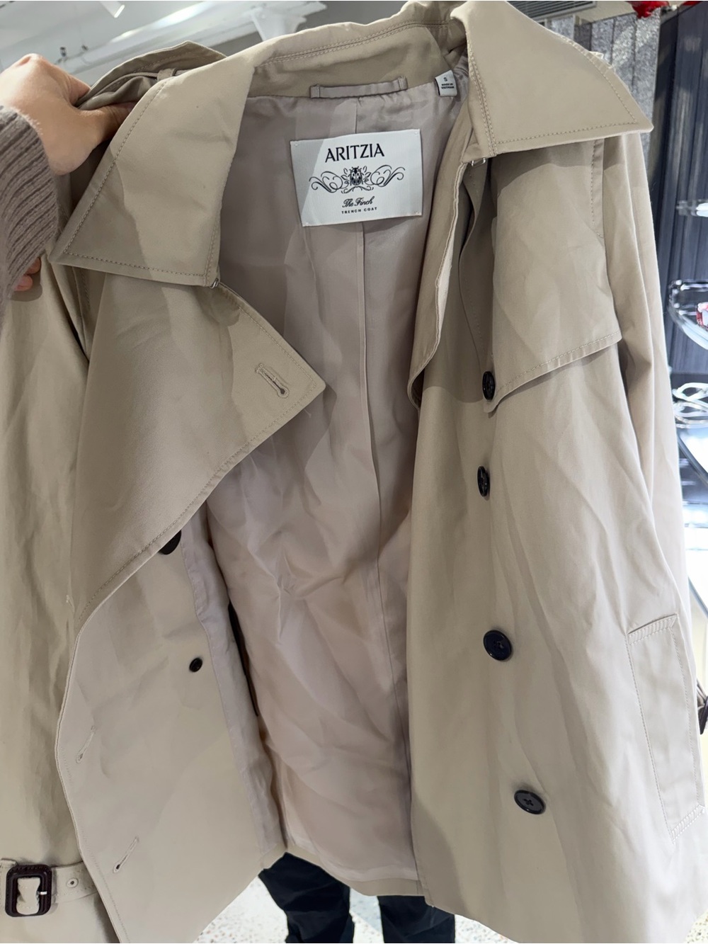 Aritzia Tan Trench Coat with Classic Double-Breast